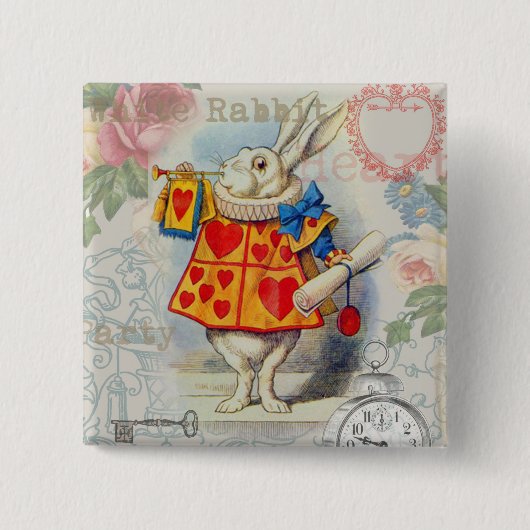 Witte Konijn Hartjes Alice Klassieker Vierkante Button 5,1 Cm (Voorkant)