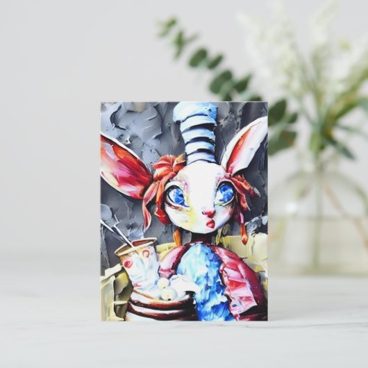 Witte konijn Hatter Briefkaart (Staand voorkant)