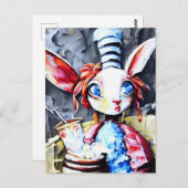 Witte konijn Hatter Briefkaart (Voorkant / Achterkant)