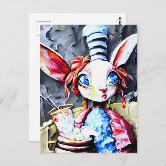 Witte konijn Hatter Briefkaart (Voorkant / Achterkant)