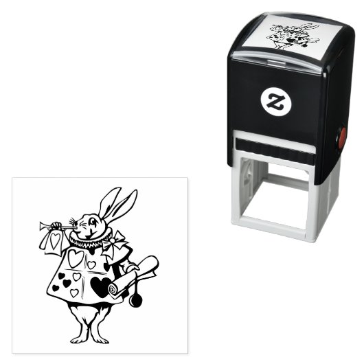 Witte Konijn Herald Trompettist Alice in Wonderlan Zelfinktende Stempel (In situ)