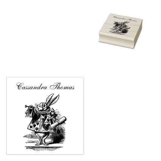 Witte Konijn Hof Herald Alice in Wonderland Naam Rubberstempel (Gestempeld)