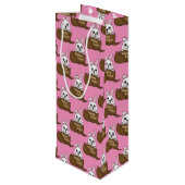 Witte konijn in chocolade ei gelukkig paaspatroon wijn cadeautas (Achterkant Gekanteld)