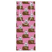 Witte konijn in chocolade ei gelukkig paaspatroon wijn cadeautas (Achterkant)