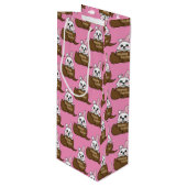 Witte konijn in chocolade ei gelukkig paaspatroon wijn cadeautas (Voorkant Gekanteld)