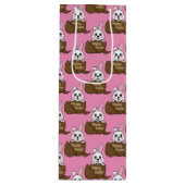 Witte konijn in chocolade ei gelukkig paaspatroon wijn cadeautas (Voorkant)