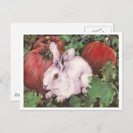 Witte konijn in de pompoen briefkaart (Voorkant / Achterkant)