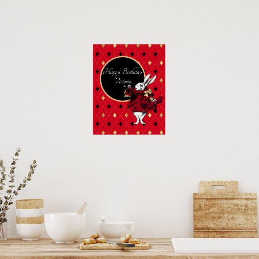 Witte konijn in de Rode Dagen Poster (Keuken)