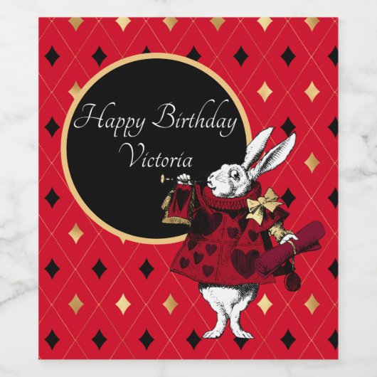 Witte konijn in de Rode Dagen Wijn Etiket (Enkel label)