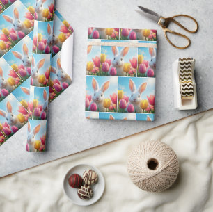 Witte Konijn In Een Tulpen Tuin Cadeaupapier