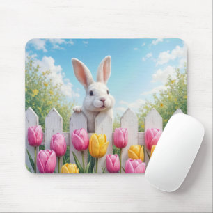 Witte Konijn In Een Tulpen Tuin Muismat