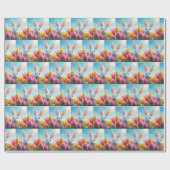 Witte konijn in een tulpentuin cadeaupapier (Vlak)