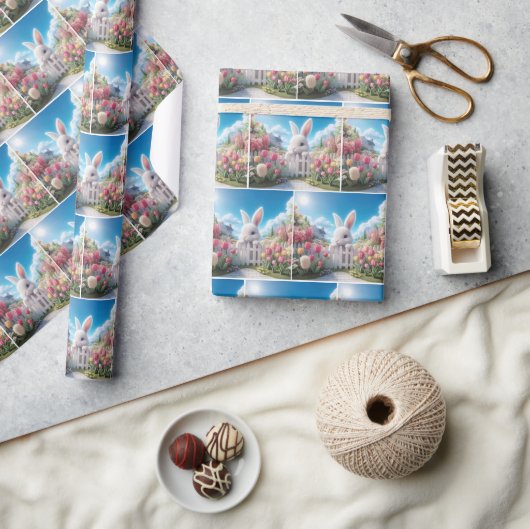 Witte konijn in een voorjaarstuin cadeaupapier (Crafts)