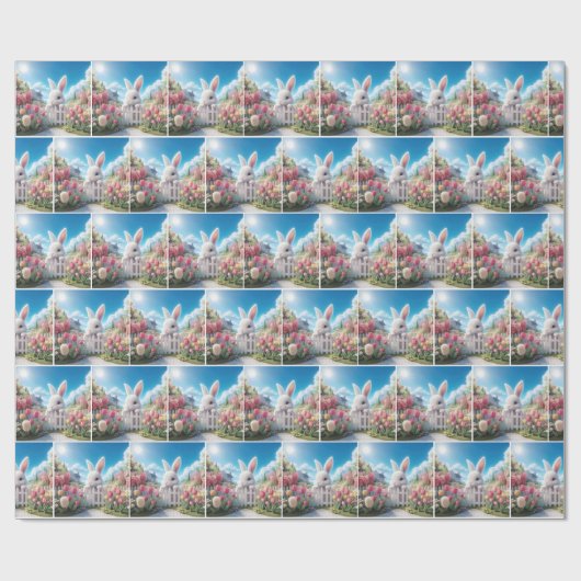 Witte konijn in een voorjaarstuin cadeaupapier (Vlak)