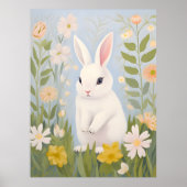 Witte Konijn in Lente Bloemen Poster (Voorkant)