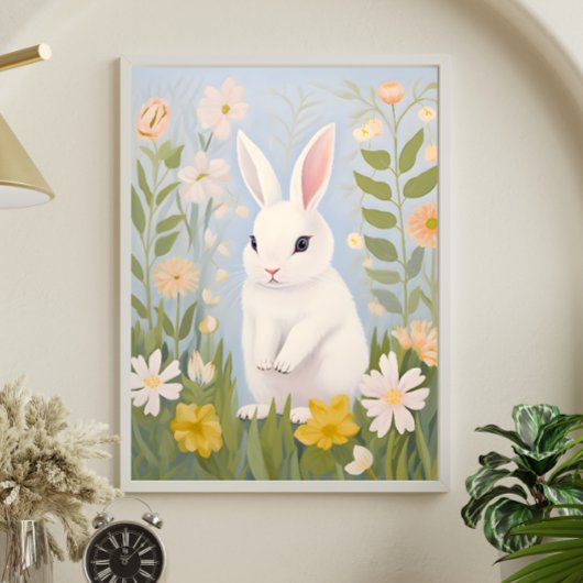 Witte Konijn in Lente Bloemen Poster