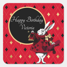 Witte konijn in Rode Birthday Vierkante Sticker