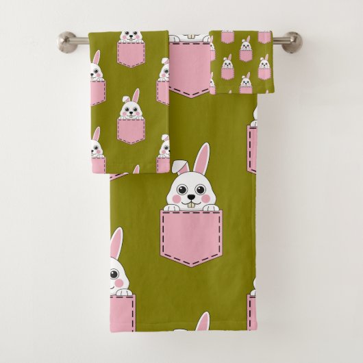 Witte Konijn in Roze Zak Patroon Bad Handdoek (Insitu)
