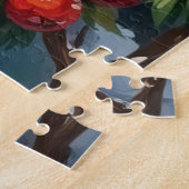 Witte Konijn in Stille Winterbessen Hoed Legpuzzel (Zijkant)