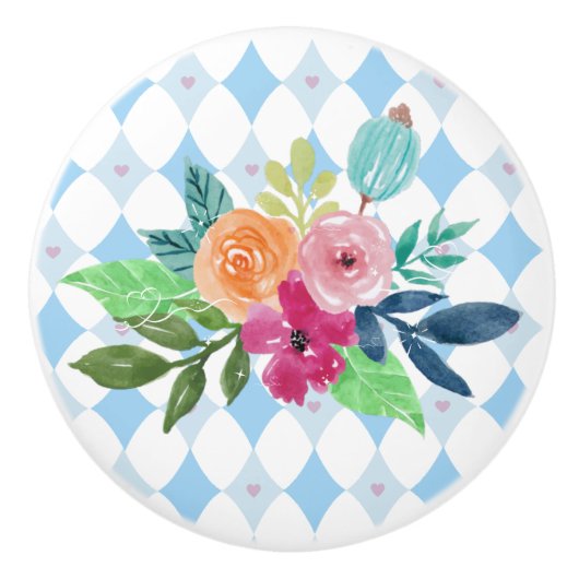 Witte konijn in Wonderland blauwe diamanten Keramische Knop (Voorkant)