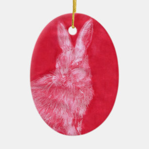 Witte konijn keramisch ornament