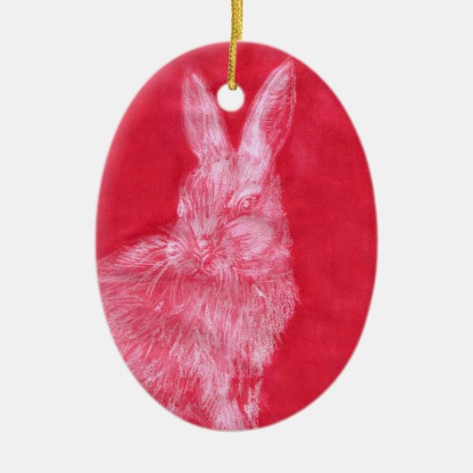Witte konijn keramisch ornament (Voorkant)