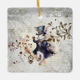 Witte konijn keramisch ornament