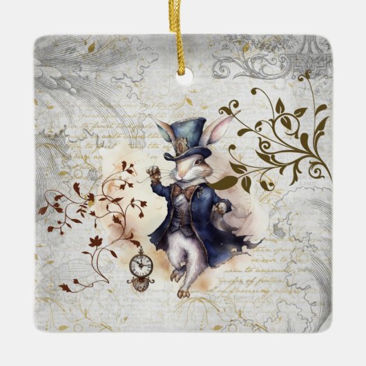 Witte konijn keramisch ornament (Voorkant)