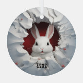 Witte Konijn Kerst Glas Ornament (Achterkant)