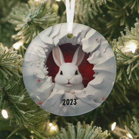 Witte Konijn Kerst Glas Ornament (Insitu)