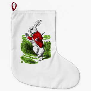 Witte Konijn kijkt op horloge. Illustratie Grote Kerstsok
