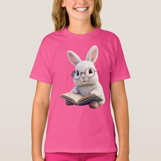 Witte Konijn Leest een Boek Kinderen Basic T-shirt (Voorkant)