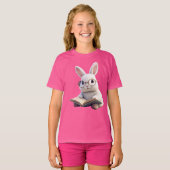 Witte Konijn Leest een Boek Kinderen Basic T-shirt (Voorkant volledig)