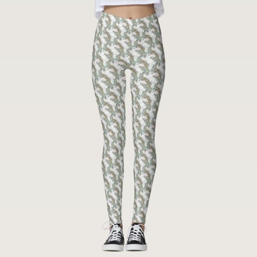 Witte konijn Leggings Bleke kerst met groene besse (Voorkant)