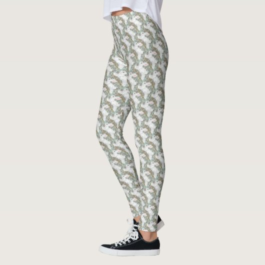 Witte konijn Leggings Bleke kerst met groene besse (Links)