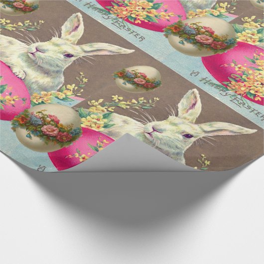 WITTE KONIJN MET EENVOUDIGERE EGG- EN SPRINGSTROME CADEAUPAPIER (Hoek)