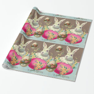 WITTE KONIJN MET EENVOUDIGERE EGG- EN SPRINGSTROME CADEAUPAPIER