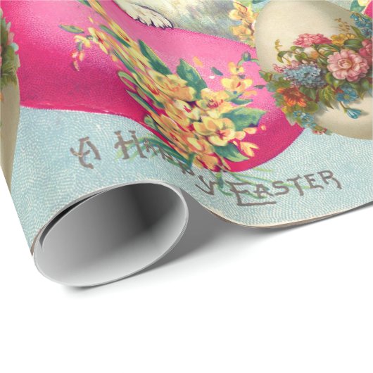 WITTE KONIJN MET EENVOUDIGERE EGG- EN SPRINGSTROME CADEAUPAPIER (Rol Hoek)