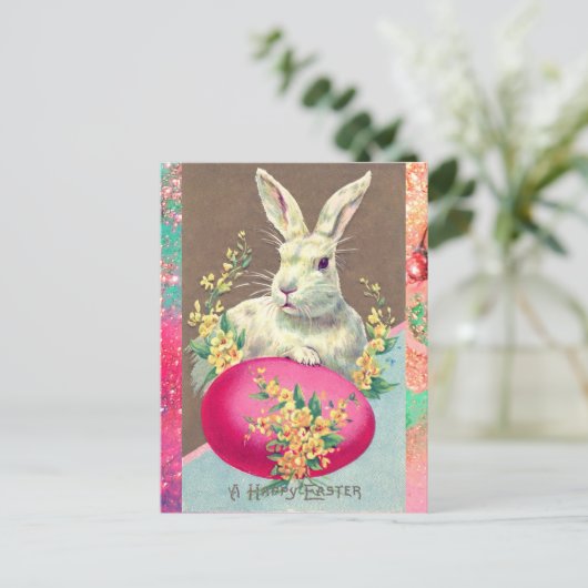 WITTE KONIJN MET EENVOUDIGERE EGG- EN SPRINGSTROME FEESTDAGENKAART (Staand voorkant)