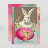 WITTE KONIJN MET EENVOUDIGERE EGG- EN SPRINGSTROME FEESTDAGENKAART (Voorkant / Achterkant)