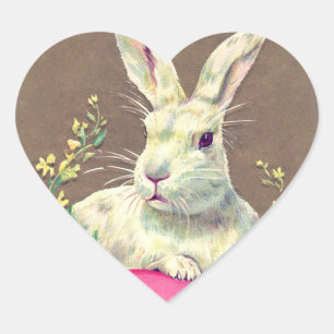 WITTE KONIJN MET EENVOUDIGERE EGG- EN SPRINGSTROME HART STICKER