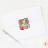 WITTE KONIJN MET EENVOUDIGERE EGG- EN SPRINGSTROME VIERKANTE STICKER (Envelop)