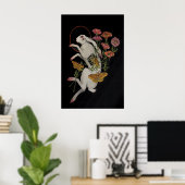Witte Konijn met Klaprozen - Giclee Print van (Thuiskantoor)