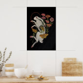 Witte Konijn met Klaprozen - Giclee Print van (Keuken)
