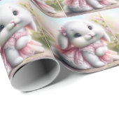 Witte konijn met roze kantjurk cadeaupapier (Rol Hoek)