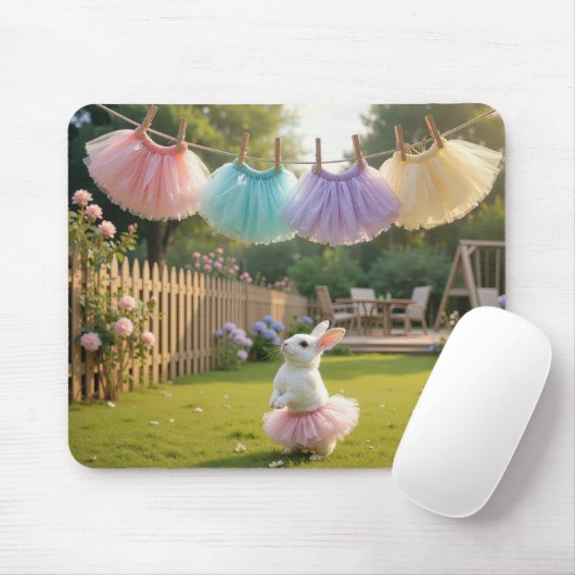 Witte Konijn met Roze Tutu Muismat (Met muis)