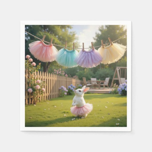 Witte konijn met roze tutu servet (Voorkant)