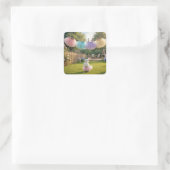 Witte Konijn met Roze Tutu Vierkante Sticker (Tas)
