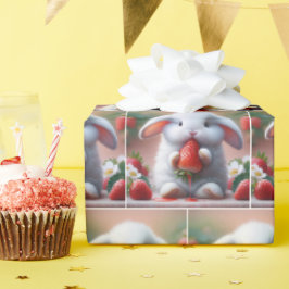 Witte konijn met sappige aardbei cadeaupapier