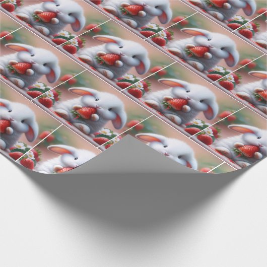 Witte konijn met sappige aardbei cadeaupapier (Hoek)